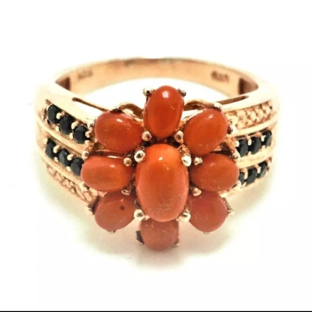 STS Flower Clemency Sterling Silver Coral Cluster Ring, Size 10.25